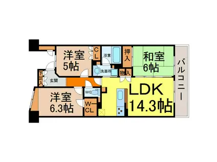 グランカーサ上前津(3LDK/15階)の間取り写真