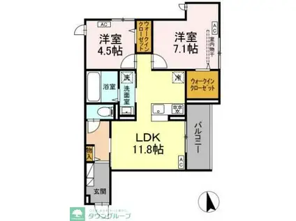 DPAINA 上平間 I(2LDK/2階)の間取り写真