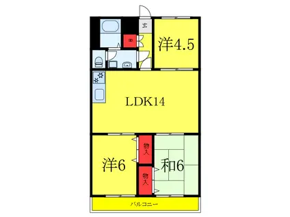 ＪＲ京浜東北線 蕨駅 徒歩15分 9階建 築50年(3LDK/7階)の間取り写真