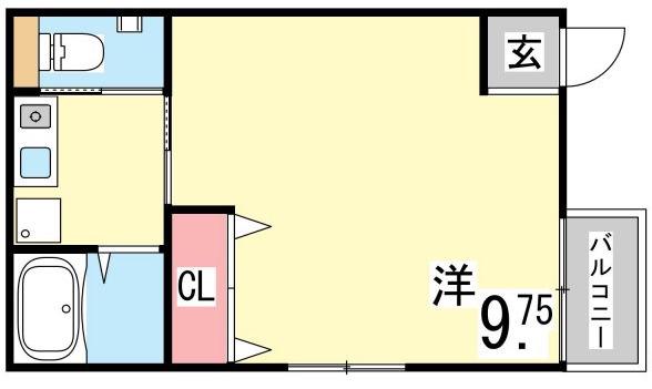 アクロス芦屋西アパートメントII(1K/3階)の間取り写真