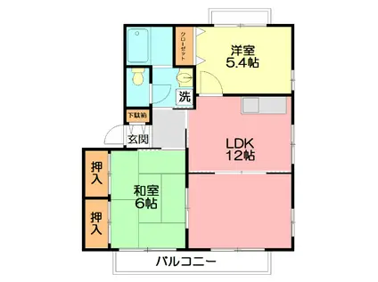 ドミール城山III(2LDK/1階)の間取り写真