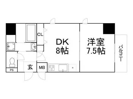 プランドール北浜(1LDK/8階)の間取り写真