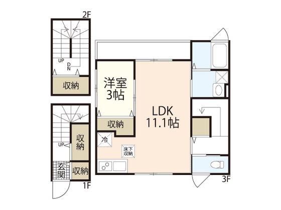 メゾンカリーノ牛田新町NO1(1LDK/3階)の間取り写真