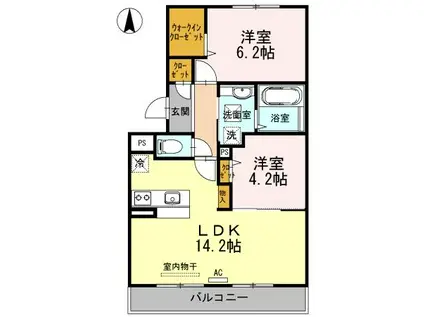 ウィルコート小郡三軒屋町 B棟(2LDK/3階)の間取り写真