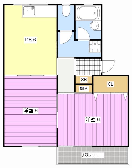 ライムささがせII(2DK/2階)の間取り写真