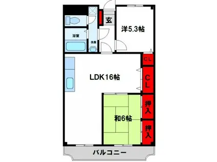 ラディア石田(2LDK/3階)の間取り写真