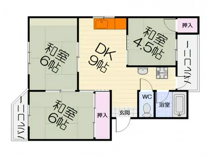 第2曽根団地(3DK/2階)の間取り写真