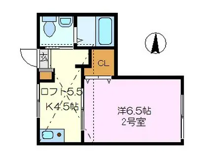 G・Aタウン追浜B棟(1DK/2階)の間取り写真