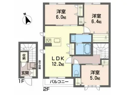 PRIVATE GARDEN 美里B(3LDK/2階)の間取り写真