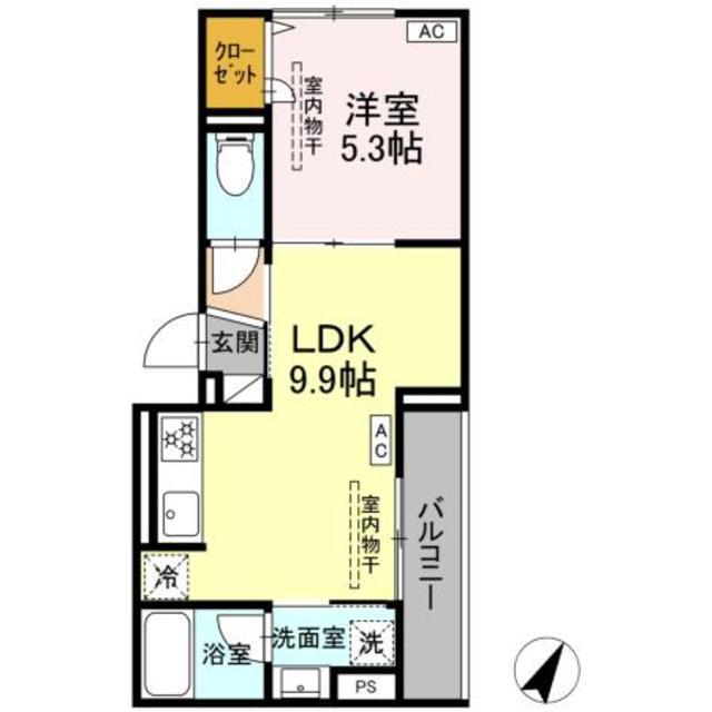 ドムスクレスト南林間(1LDK/1階)の間取り写真