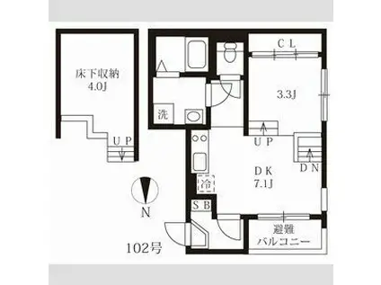 ハーモニーテラス二番VI(1DK/1階)の間取り写真