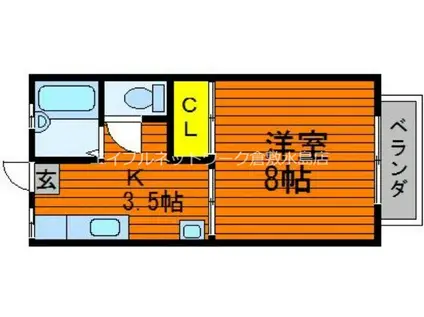 エスポワール都I A棟(1K/2階)の間取り写真