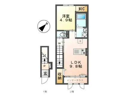 ルミエール幸田(1LDK/2階)の間取り写真