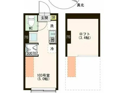 EMARIE代田橋(ワンルーム/1階)の間取り写真