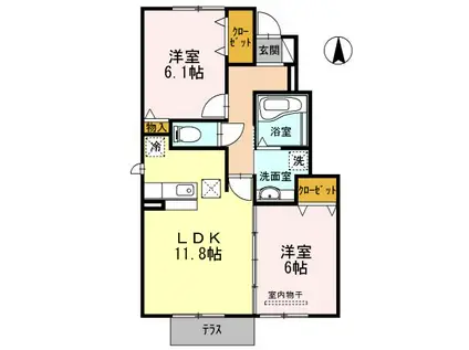 ピアチェーレ B棟(2LDK/1階)の間取り写真