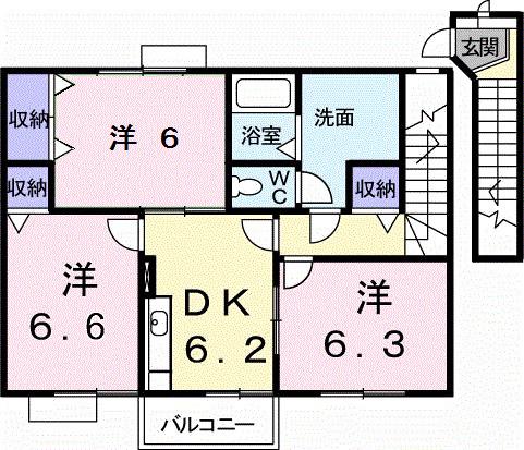 サンフラワーB(3DK/2階)の間取り写真