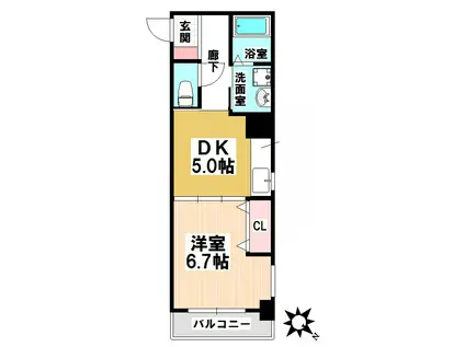 メゾンド・ヴェール(1DK/2階)の間取り写真