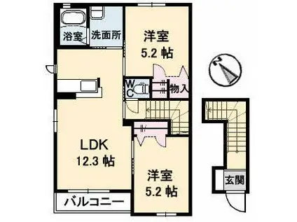 ラ・パルテール旭川 参番館(2LDK/1階)の間取り写真