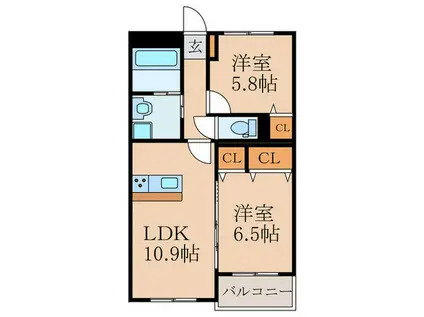 西宮市4丁目マンション(2LDK/3階)の間取り写真