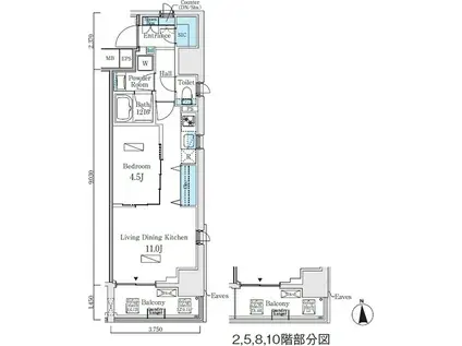プライマル上野・稲荷町(1LDK/12階)の間取り写真