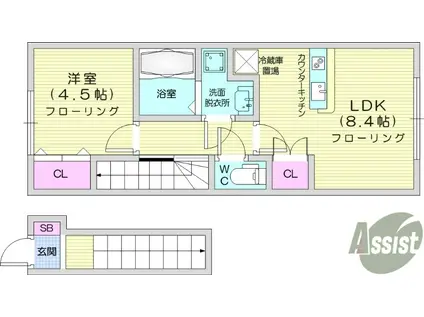 愛の杜アパート(1LDK/2階)の間取り写真