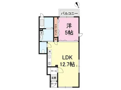 ディーセント(1LDK/1階)の間取り写真