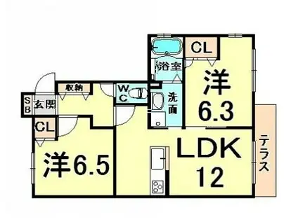 PINOII(2LDK/1階)の間取り写真