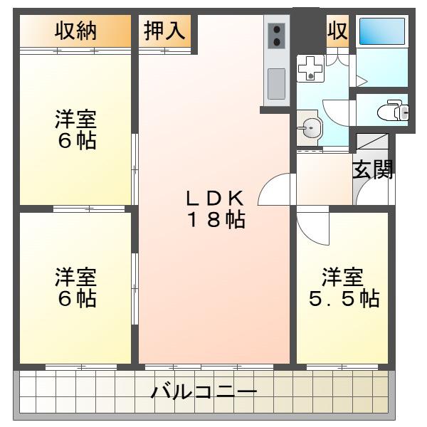 サンヴェール朝霧ヶ丘(3LDK/1階)の間取り写真