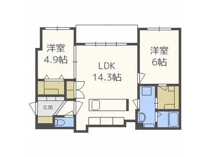 GALUSIA(2LDK/1階)の間取り写真