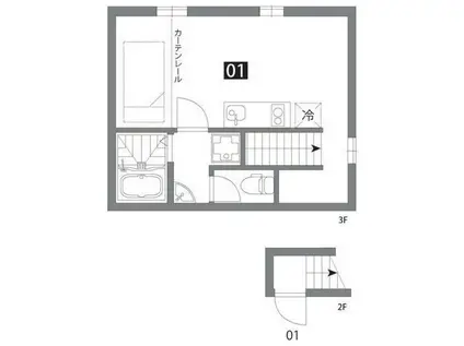 カラスヤマテラスEW(1DK/1階)の間取り写真