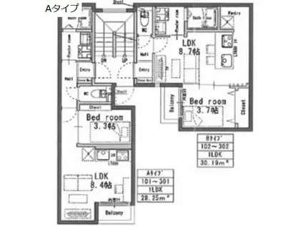 C-GRID脇浜(1LDK/2階)の間取り写真