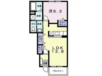 シャトレ・ブリアン壱番館(1LDK/1階)の間取り写真
