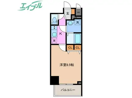 S-RESIDENCE四日市駅前COULEUR(1K/8階)の間取り写真