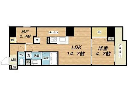 CALMTREE上町台(1LDK/5階)の間取り写真