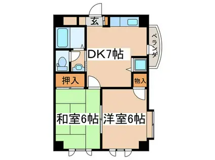 ユニバースゲート(2DK/1階)の間取り写真