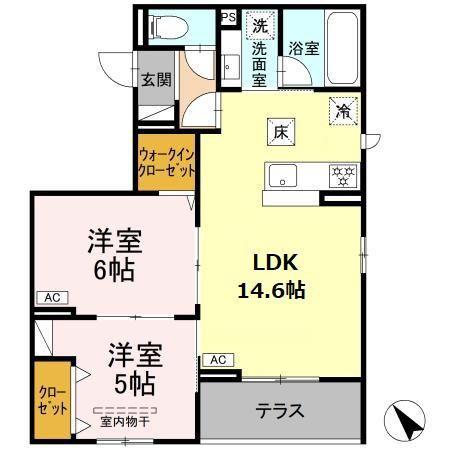 シャルムコート(2LDK/1階)の間取り写真
