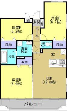 Y&Mディア古河(3LDK/1階)の間取り写真