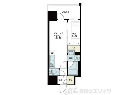 VIVRE高槻(1DK/13階)の間取り写真