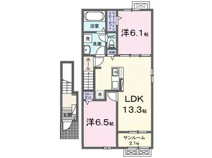 カルム・メゾン(2LDK/2階)の間取り写真