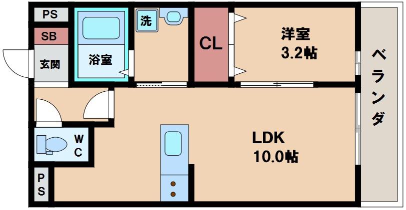 エーデ田辺(1LDK/2階)の間取り写真