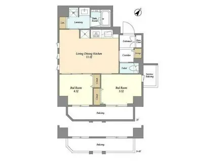 リテラス三ノ輪ウエスト(2LDK/8階)の間取り写真