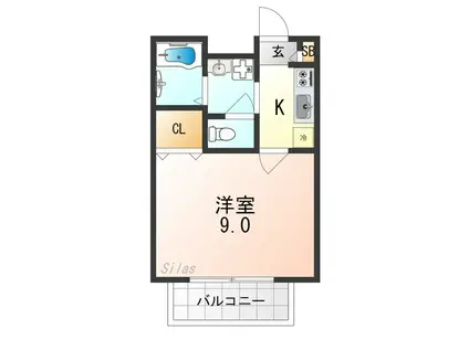 アムール一乗寺II(1K/2階)の間取り写真