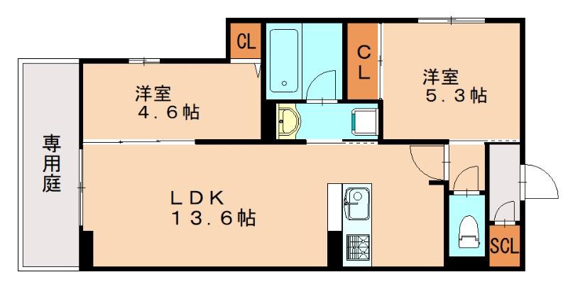 D-ROOM伊賀駅東(2LDK/1階)の間取り写真