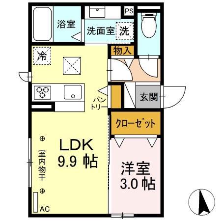 D-ROOM塩町(1LDK/1階)の間取り写真