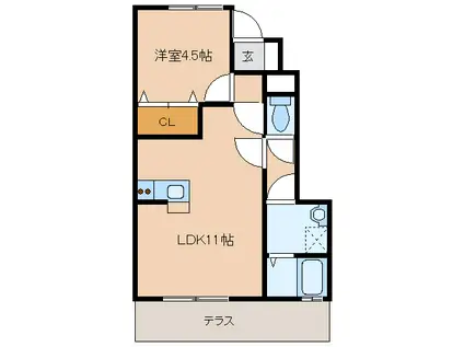 コージーコート八木B棟(1LDK/1階)の間取り写真