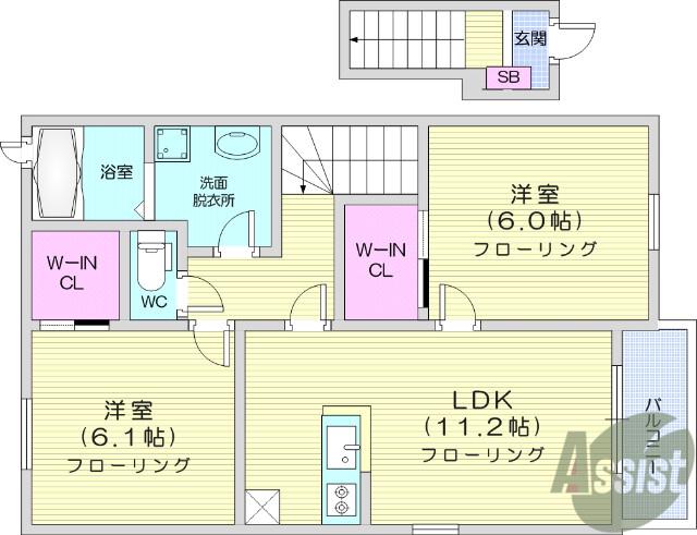 レジデンス青葉Ⅲ(2LDK/2階)の間取り写真