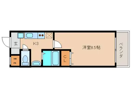 グリーンフィール富雄(1K/2階)の間取り写真