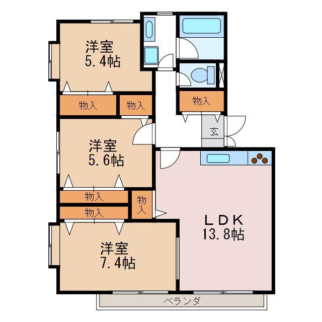 メゾン若宮D棟(3LDK/1階)の間取り写真