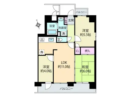 スカール井土ヶ谷(3LDK/11階)の間取り写真