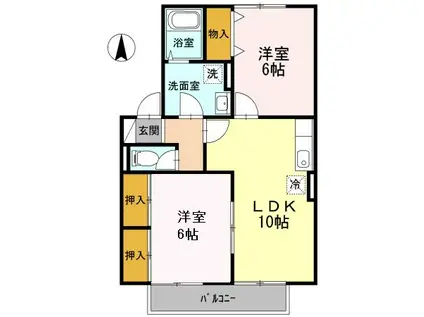 ソレアード上谷B棟(2LDK/1階)の間取り写真